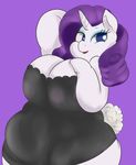  anthro big_breasts blue_eyes braffy breasts cleavage clothed clothing digital_media_(artwork) equine female friendship_is_magic fur hair hooves horn huge_breasts long_hair looking_at_viewer mammal my_little_pony obese overweight purple_hair raised_arm rarity_(mlp) smile solo standing unicorn white_fur 