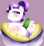  &lt;3 anthro between_breasts big_breasts blue_eyes braffy breasts cleavage clothed clothing digital_media_(artwork) equine female friendship_is_magic fur hair horn huge_breasts long_hair looking_at_viewer mammal my_little_pony obese one_eye_closed overweight pickle purple_hair rarity_(mlp) smile solo unicorn white_fur wink 