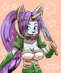  female hair horn kemono knife legend_of_mana long_hair purple_eyes purple_hair sierra solo unknown_artist weapon 