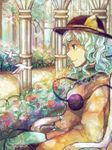  bad_id bad_pixiv_id bird flower green_eyes green_hair hat komeiji_koishi long_hair mgn0isi nature profile rose sitting smile solo touhou 