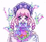  alien alternative_fashion alunka ambiguous_gender anime_style anthro blood blush bodily_fluids bonnet bow_ribbon capelet clothing dress drill_curls eyelashes female gore group guts hair hammer headgear headwear hi_res human intestines j-fashion lolita_(fashion) mammal markings medical_instrument mole_(marking) open_mouth organs pink_hair purple_eyes scalpel scientific_instrument surgical_instrument syringe tools 