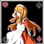  bad_id bad_pixiv_id blonde_hair club_(shape) diamond hand_in_hair heart maid one-eyed riita_(alloclace) solo spade_(shape) touhou touhou_(pc-98) yumeko 