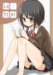  bad_id bad_pixiv_id black_hair blush brown_eyes letter mukunoki_nanatsu original reading school_uniform short_hair sitting solo 