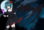  asymmetrical_clothes black_legwear blue_eyes choker crystal dark_precure dress elbow_gloves full_moon gloves green_hair grin hair_ornament heartcatch_precure! heterochromia highres moon night precure short_hair single_wing smile solo star thighhighs troll_face wings wrist_cuffs yellow_eyes yuguran_(specs) 