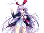  animal_ears blazer bunny_ears jacket long_hair necktie no_pants non-web_source one_eye_closed panties purple_hair red_eyes reisen_udongein_inaba riv solo striped striped_panties touhou transparent_background underwear very_long_hair 