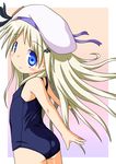  bad_id bad_pixiv_id blonde_hair blue_eyes ebisuke hat kud_wafter little_busters! long_hair looking_back noumi_kudryavka one-piece_swimsuit school_swimsuit solo swimsuit 