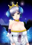  aida_mai bare_shoulders blue_eyes breasts cleavage collar detached_sleeves gwendolyn large_breasts night odin_sphere short_hair silver_hair solo wings 