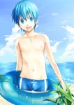  bad_id bad_pixiv_id beach blue_eyes blue_hair bulge day innertube kyouta_(a01891226) male_focus male_swimwear original solo swim_trunks swimwear 