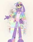 aaron_amethyst absurd_res anthro beads bottomwear bracelet clothed clothing footwear glitch_productions hat headgear headwear hi_res jax_(tadc) jewelry key lagomorph leporid male mammal pastel_theme rabbit rainbow shorts smile socks solo sticker sweater the_amazing_digital_circus toeless_footwear toeless_socks topwear