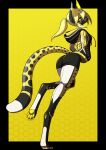  absurd_res anthro blonde_hair bottomwear butt cheetah clothing felid feline female hair hexagon hi_res hoodie looking_at_viewer looking_back looking_back_at_viewer mammal markings on_one_leg paws ponytail robot_anthro shorts simple_background solo spots spotted_body spotted_hair spotted_markings spotted_tail standing striped_markings striped_tail stripes tail tail_markings toipokun_oyashi topwear yellow_background yellow_eyes 