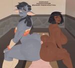 areola arm_wraps black_hair blue_body blue_skin bodily_fluids bottomless bottomless_female bottomless_humanoid bra breasts brown_areola brown_body brown_nipples brown_skin clothed clothing dreadlocks dungeons_and_dragons duo_focus erection female firbolg firbolg_monk_(rapscallion) freckled_face freckled_shoulders freckles genitals group hair half-closed_eyes hasbro hi_res human humanoid humanoid_genitalia humanoid_penis humanoid_pointy_ears jamesab leg_wraps male male/female mammal muscle_tone muscular muscular_female muscular_humanoid narrowed_eyes nipples penis pointy_ears sauna smile smirk smug smug_face sweat sweatdrop tan_body tan_skin underwear wizards_of_the_coast wraps