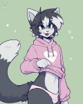 anthro blush bottomwear bulge cel_shading cheek_tuft clothed clothing clothing_lift colored colored_sketch digital_drawing_(artwork) digital_media_(artwork) dipstick_tail domestic_cat facial_tuft felid feline felis fleurfurr fur green_eyes grey_body grey_fur grey_hair hair hi_res hoodie hoodie_lift male mammal markings multicolored_body multicolored_fur multicolored_hair null_bulge open_mouth panties pantsless pattern_bottomwear pattern_clothing pattern_panties pattern_underwear pink_clothing pink_hoodie pink_nose pink_topwear shaded short_hair simple_background sketch solo striped_bottomwear striped_clothing striped_panties striped_underwear stripes tail tail_markings topwear tuft two_tone_body two_tone_fur two_tone_hair underwear white_body white_fur white_hair