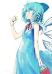  akasia bangs cirno dress highres simple_background solo touhou 