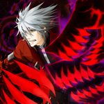  bad_id bad_pixiv_id blazblue devoured_by_darkness green_eyes heterochromia male_focus noco ragna_the_bloodedge red_eyes silver_hair solo spiked_hair 