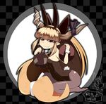  animal_ears bad_id bad_pixiv_id brown_hair bugs_bunny bunny_ears bunnysuit fishnet_pantyhose fishnets gourd grin horns ibuki_suika kneeling long_hair looney_tunes pantyhose red_eyes sakurai_energy smile solo touhou translation_request tray 