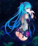  aqua_hair ass back bridal_gauntlets flower hatsune_miku hatsune_miku_(append) highres lily_(flower) long_hair solo soono_(rlagpfl) twintails vocaloid vocaloid_append wading water wet 