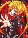  bad_id bad_pixiv_id blazblue blonde_hair bow dice8 long_hair open_mouth rachel_alucard red_bow red_eyes solo twintails 