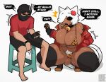 animal_humanoid balaclava bell bell_collar bikini bikini_thong black_sclera bottomwear cat_humanoid cigarette cigarette_in_mouth clothed clothing collar crouching dialogue english_text felid felid_humanoid feline feline_humanoid fingerless_gloves footwear fur gloves hair handwear hi_res human humanoid humor igxxiii jacket mammal mammal_humanoid mask micro_bikini object_in_mouth open_clothing open_jacket open_topwear pubes shirt shorts smoking_tobacco socks speech_bubble stitch_(sewing) swimwear t-shirt text thick_thighs toeless_footwear toeless_legwear toeless_socks toeless_stockings topwear two-piece_swimsuit white_body white_fur white_hair wide_hips