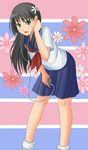  black_hair digital_media_player flower green_eyes hair_flower hair_ornament ipod long_hair pinkwaters sakugawa_school_uniform saten_ruiko school_uniform serafuku skirt solo to_aru_kagaku_no_railgun to_aru_majutsu_no_index 