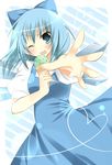  bad_id bad_pixiv_id blue_dress blue_eyes blue_hair blurry blush bokeh bow cirno depth_of_field dress food hair_bow heart ice ice_cream ice_cream_cone ice_wings looking_at_viewer one_eye_closed open_mouth puffy_short_sleeves puffy_sleeves ribbon short_sleeves solo sumisaki_yuzuna touhou wings 