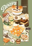  animal-themed_food cafe_au_lait cake candy castella_(food) chocolate coffee_beans commentary_request cookie cup disposable_coffee_cup disposable_cup donut english_text food food_focus fork highres macaron mini_pancake mousse_(food) no_humans original parfait somemachi spoon wooden_spoon 