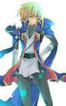  blazblue blonde_hair gloves green_eyes jin_kisaragi male_focus solo uzukinoko 