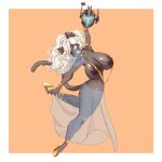  1:1 accessory anthro areola armor big_areola big_breasts blush bracelet breasts brown_body camel_toe chain chiocream clothing daha_raqi_(nickzilla) dancing domestic_cat ear_piercing ear_ring egyptian egyptian_clothing excited_expression felid feline felis female footwear fur furgonomics gem gesture gold_(metal) gold_jewelry golden_clothing hair headgear helmet hi_res high_heels holding_armor holding_headgear holding_helmet holding_object jewelry looking_at_viewer mammal mandalorian_helmet nick(chief)_(nickzilla) nipple_slip one_eye_closed orange_background pantherine piercing purple_eyes ring_piercing shoes simple_background solo spots tail thick_thighs v-cut white_hair wink winking_at_viewer 