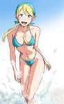  bandana bikini blonde_hair blue_eyes heroman highleg highleg_bikini highleg_swimsuit lina_davis long_hair solo swimsuit tomizofu wading water 