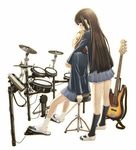  akiyama_mio bass_guitar closed_eyes drum drum_set guitar highres hug hug_from_behind instrument k-on! legs multiple_girls roland_(company) school_uniform shoes smile tainaka_ritsu terumii uwabaki 