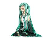  aqua_hair bad_id bad_pixiv_id detached_sleeves hatsune_miku long_hair nashimura necktie open_mouth simple_background sitting skirt solo tears thighhighs twintails very_long_hair vocaloid 