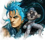  blue_eyes blue_hair faux_traditional_media fighting_stance hokuto_no_ken male_focus manly muscle rei_(hokuto_no_ken) tsunetarou_(yasu) 