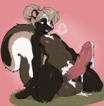anthro balls big_balls big_penis big_tail bodily_fluids breath brown_body brown_fur chest_tuft claws cum cum_drip cum_on_penis cum_pooling dripping edging exhaling fangs fatigue_(artist) fur genital_fluids genitals grass hair hi_res holding_penis huge_penis jacey_(kazukio) kneeling leaning leaning_backward long_hair looking_down looking_down_at_genitalia looking_down_at_penis looking_down_at_self looking_pleasured male mammal mephitid nipples on_grass on_ground open_mouth pawpads penis pink_flesh pink_inner_ear pink_nipples pink_paws pink_penis pink_tongue plant plantigrade_pawpads pubes scrotum_flap simple_background skunk solo stripes tail teeth thick_thighs tied_hair tongue tuft vein veiny_penis white_pubes white_stripes wide_hips