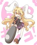  animal_ears blonde_hair bullet bunny_ears bunny_tail cosplay kirisame_marisa long_hair monomi new_super_marisa_land open_mouth reisen_udongein_inaba reisen_udongein_inaba_(cosplay) smile solo tail touhou yellow_eyes 