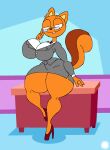 aliasing alternative_fashion anthro artist_logo artist_name big_breasts bottomwear breasts buckteeth business_suit clothing countershade_tail countershading curvy_figure digital_media_(artwork) disney eyelashes eyewear female footwear fur glasses hi_res high_heels hourglass_figure kiff_(series) kiff_chatterley logo looking_at_viewer mammal notched_ear orange_body orange_fur rodent sciurid shoes signature skirt solo spherical_breasts suit tail teeth text thatdawgmurray thick_thighs tree_squirrel wide_hips