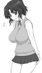  blush breasts greyscale highres huge_breasts monochrome school_uniform shichimenchou simple_background solo to_heart yuzuhara_haruka 