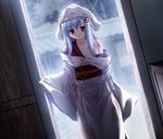  blue_hair hair_tie wet white_robe 