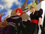  2boys alternate_eye_color alternate_hair_color blonde_hair blue_eyes fan forehead_protector gaara green_eyes kankurou_(naruto) luke_uehara multiple_boys naruto_(series) naruto_shippuuden ninja puppet red_hair siblings sunagakure_symbol temari yellow_eyes 