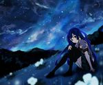  bad_id bad_pixiv_id bakemonogatari blue_eyes flower long_hair monogatari_(series) night night_sky purple_hair rozen5 school_uniform senjougahara_hitagi sitting skirt sky solo star_(sky) starry_sky thighhighs zettai_ryouiki 