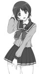  blush cosplay greyscale highres kamigishi_hikari monochrome school_uniform shichimenchou simple_background solo to_heart 