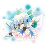  &gt;_&lt; bad_id bad_pixiv_id blue_eyes blue_hair bow cirno closed_eyes short_hair solo touhou usoneko wings 