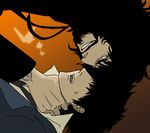  asphyxiation beard black_hair cowboy_bebop facial_hair formal gb_(doubleleaf) male_focus multiple_boys smile spike_spiegel strangling suit vincent_volaju 