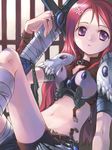  bandages belt jewelry long_hair midriff navel original pauldrons purple_eyes red_hair ring shorts skull solo suzuki_hanako sword warrior weapon 