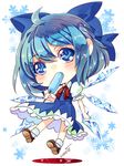  akekuchi blue_eyes blue_hair bow chibi cirno food popsicle short_hair solo touhou wings 