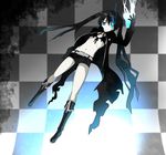  bad_id bad_pixiv_id bikini_top black_hair black_rock_shooter black_rock_shooter_(character) blue_eyes boots coat flat_chest kikuchi_mataha long_hair long_legs pale_skin scar shorts skinny solo 