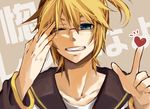  blonde_hair blue_eyes glasses heart kagamine_len male_focus mukkun one_eye_closed smile solo vocaloid 