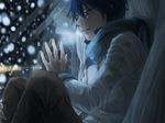  blue_eyes blue_hair blue_scarf kaito male_focus scarf sitting snow solo vocaloid yamakawa_umi 