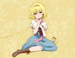  alice_margatroid bad_id bad_pixiv_id blonde_hair blue_eyes blush book boots cross-laced_footwear doll hairband ica long_hair multiple_girls red_string shanghai_doll short_hair sitting smile string touhou wings 