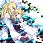  bad_id bad_pixiv_id blonde_hair blue_eyes dual_persona kagamine_rin kagamine_rin_(roshin_yuukai) multiple_girls nightgown roshin_yuukai_(vocaloid) short_hair thighhighs vocaloid yuzuki_karu 