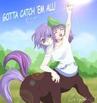  bare_shoulders centaur conjoined crackspider female horse multi_head multi_tail pokeball pokemon purple_hair tail 