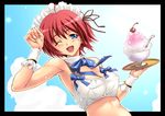  breasts covered_nipples hinomoto_hikari maid_headdress medium_breasts mole mole_under_eye one_eye_closed shaved_ice shiruko solo tokimeki_memorial tokimeki_memorial_2 waitress 